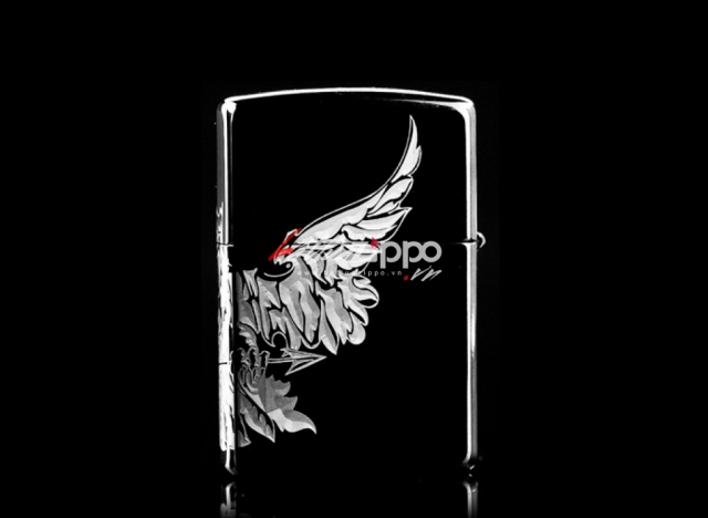 Bật lửa zippo chính hãng đen  khắc logo chim đại bàng dũng mãnh