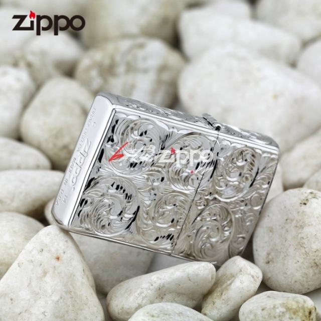 Bật lửa Zippo chính hãng nguyên khối bạch kim khắc hoa văn nổi