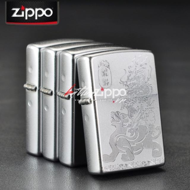 Bật lửa Zippo chính hãng bạc khắc Rồng Lân