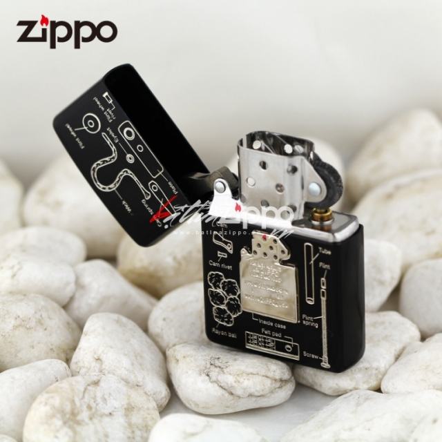 Bật lửa Zippo mặt đen khắc mô hình ZIppo