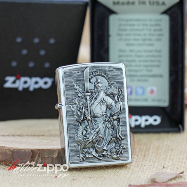 Bật lửa Zippo bạc khắc nổi hình quang công cưỡi rồng