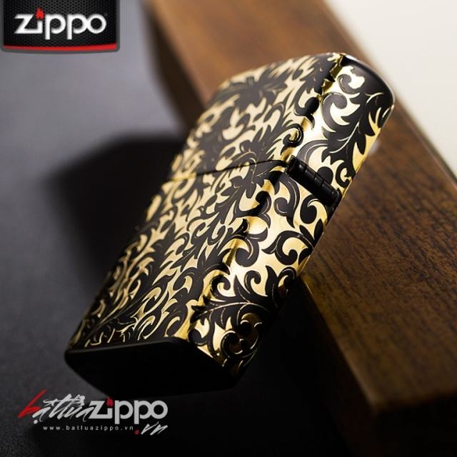 Bật lửa Zippo phiên bản vàng đen nguyên khối khắc hoa văn