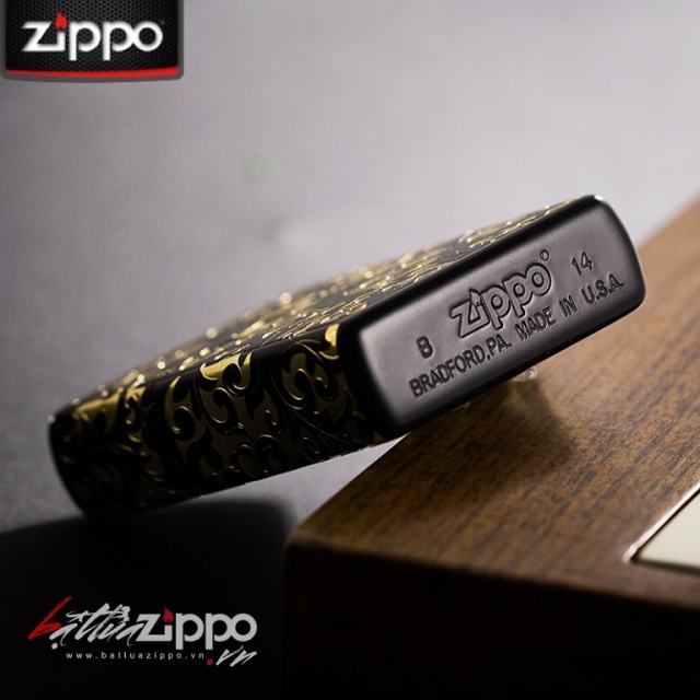 Bật lửa Zippo phiên bản vàng đen nguyên khối khắc hoa văn