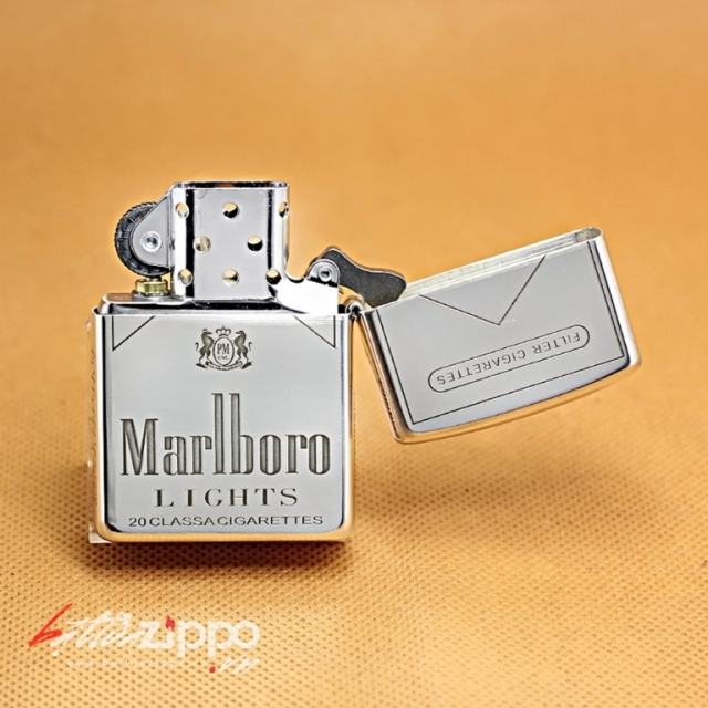 Bật lửa ZIppo bạc nguyên khối phiên bản Marlboro