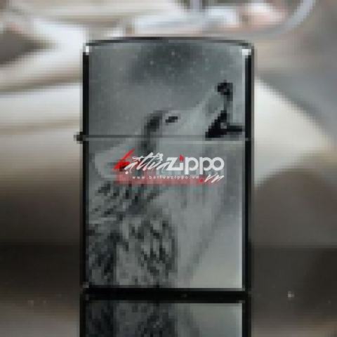 Bật lửa Zippo chính hãng đen hình Sói tuyết hú