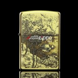 Bật lửa Zippo chính hãng đồng khắc Bức tranh mua thu - Mã SP: ZPC0263