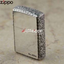 Bật lửa Zippo chính hãng mạ bạc khắc hoa văn xung quanh - Mã SP: BL00451