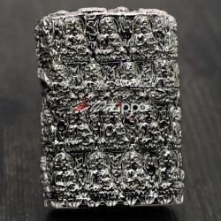 Bật lửa Zippo Chĩnh hãng nguyên khối bạc khắc hình đức phật cổ