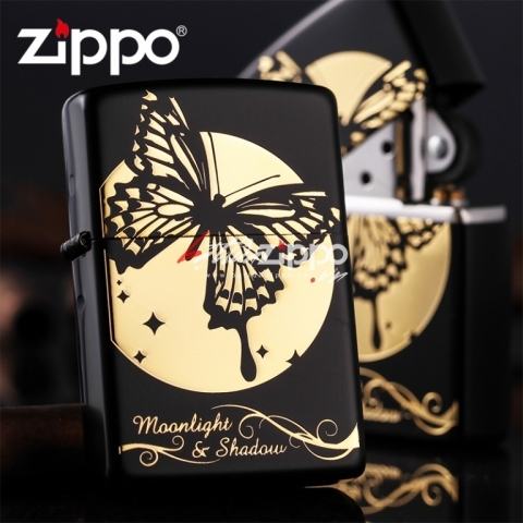 Bật lửa Zippo chính hãng nguyên khối hình bướm đêm mạ vàng