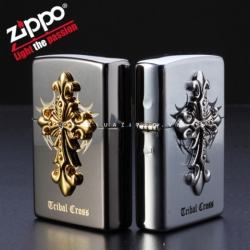 Bật lửa Zippo chính hãng Tribal Cross màu xám đen - Mã SP: ZPC0044
