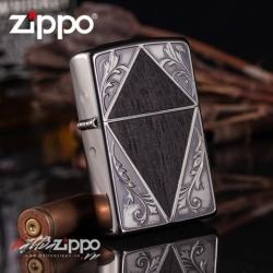 Bật lửa Zippo mặt đen hoa khảm gỗ - Mã SP: BL00724