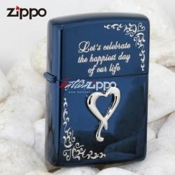 Bật lửa Zippo xanh khắc nổi trái tin phiên bản Sterling - Mã SP: ZPC0399